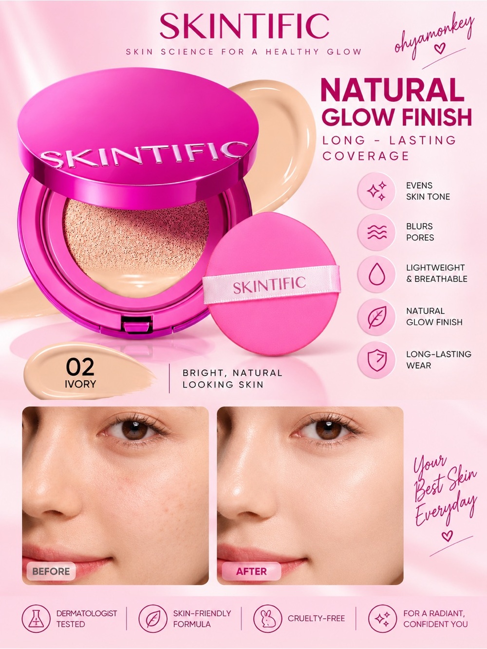Skintific Cover Glow Perfect Cushion Foundation - 02 Ivory